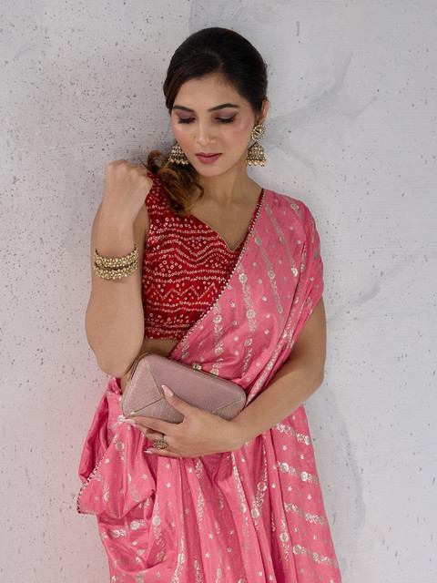 PBS PRINTS Floral Woven Design Zari Dola Silk Saree With Blouse Piece