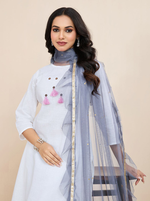 House of Pataudi Geometric Embroidered Frill-Detail Net Dupatta With Sequinned - Image 6