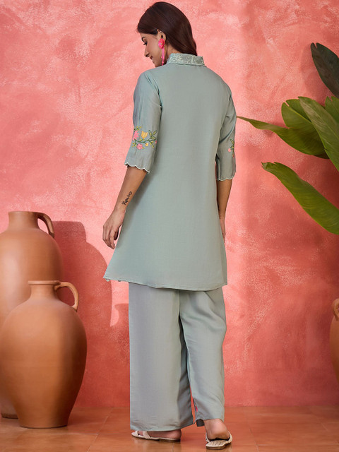 Sangria Floral Embroidered Tunic & Trousers Co-Ord Set - Image 5