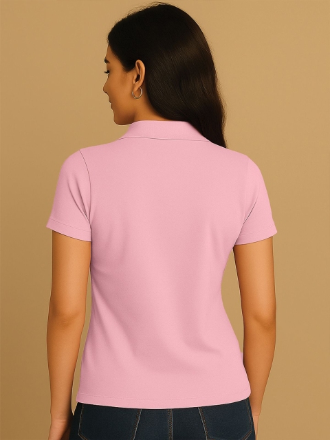 JUNEBERRY Women Solid Polo Collar Cotton T-shirt - Image 4