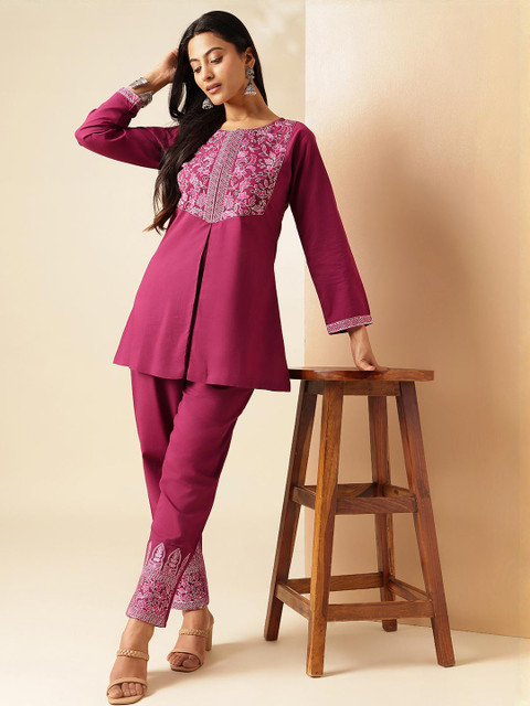 KALINI Embroidered A-Line Cotton Tunic & Trousers