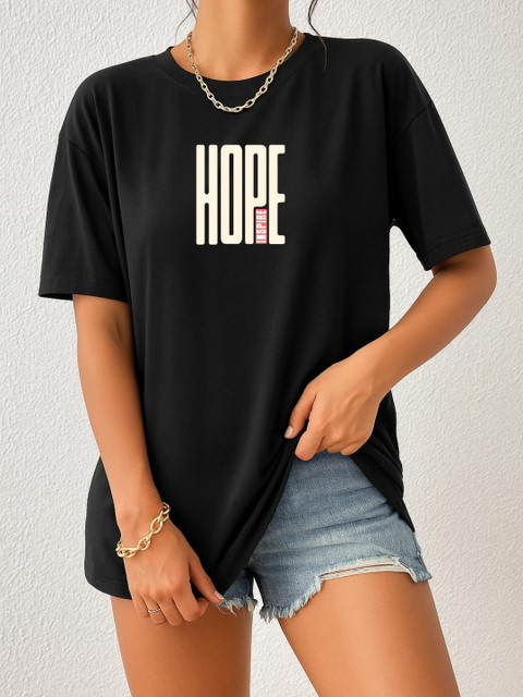 Women Black Oversized Typography T-Shirt