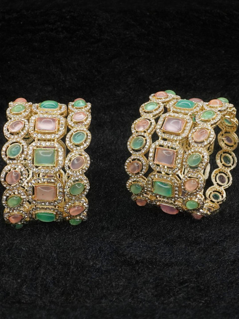 Panini jewels Set Of 6 Gold Plated Artificial Stones and Beads Bangles