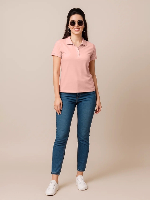 JUNEBERRY Women Solid Polo Collar Cotton T-shirt - Image 5