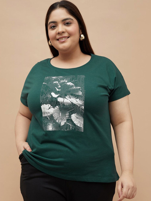 Nexus by Lifestyle Floral Printed Round Neck Cotton Plus Size T-shirt