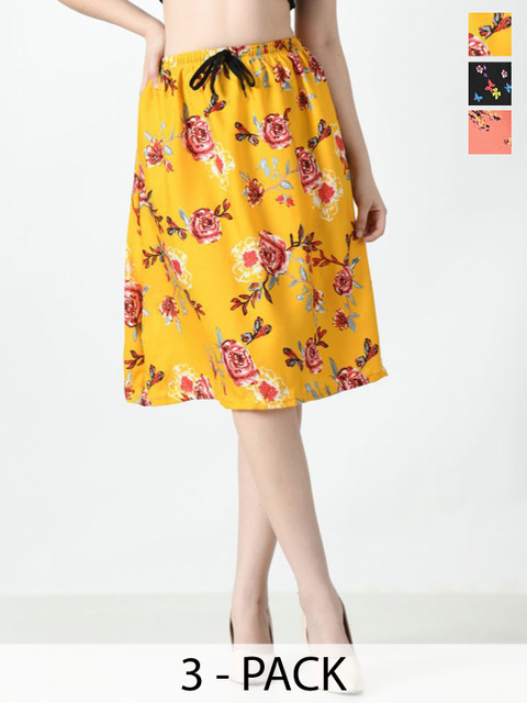 BAESD Pack Of 3 Printed Flared Knee Length Skirts