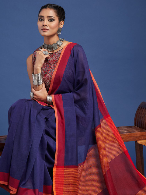 Taavi Bengali Woven Pure Cotton Saree with Pom Pom Details