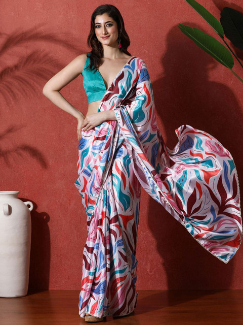 Sangria Ready to wear Satin Floral Digital Printed Saree