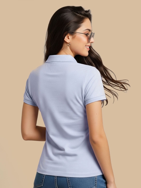 JUNEBERRY Women Solid Polo Collar Cotton T-shirt - Image 4