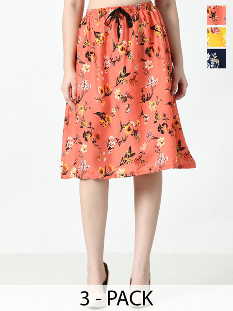 BAESD Pack Of 3 Printed Crepe Knee Length Skirts