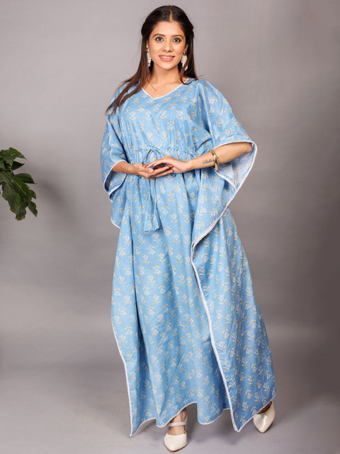 MOTHERHOOD BY SNEHAL Women Ethnic Motifs Print Tie-Ups Detail Maternity Kaftan Maxi Dress
