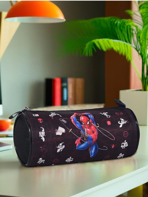 Kuber Industries Kids Set Of 2 Spider Man Printed Round Multipurpose Pencil Pouchs