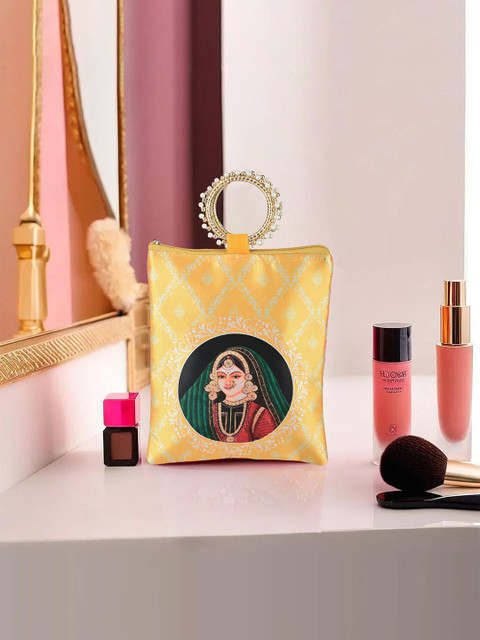 Kuber Industries Maharani Printed Silk Clutch With Zip & Handle