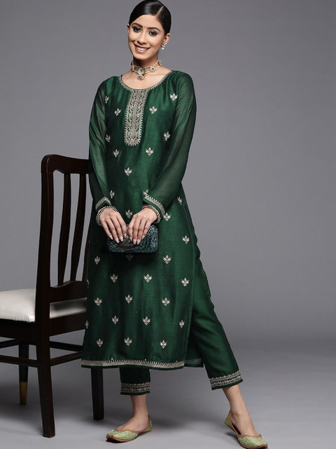 Libas Women Ethnic Motifs Yoke Design Festive Silk Straight Kurta