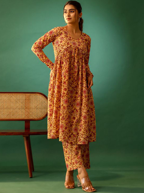Vivika Printed Cotton V-Neck Long Sleeves Tunic With Trousers Co-ords
