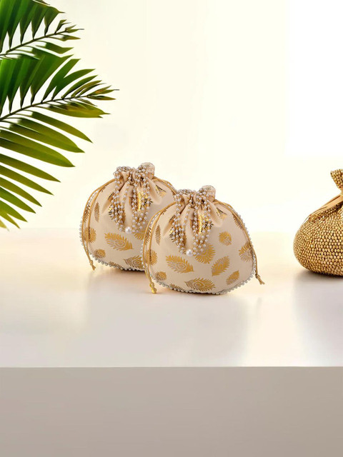 Kuber Industries 2 Pieces Embroidered Potli Clutches with Beads Handle