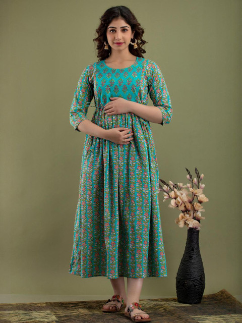 FASHION CLOUD Floral Printed Feeding Maternity Dress