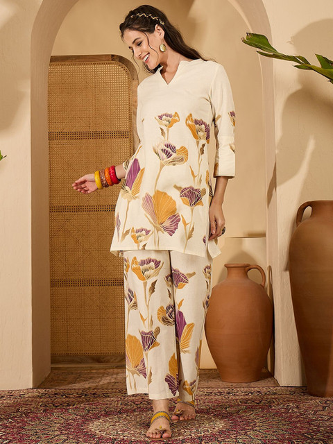 Sangria Printed Pure Cotton Tunic & Palazzo Co-Ord Set