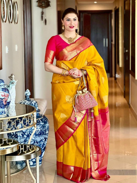 VILLE FASHION Ethnic Motifs Woven Design Zari Kanjeevaram Saree