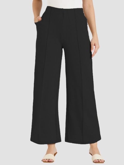 CEFALU Women Textured Relaxed High-Rise Easy Wash Pleated Cotton Korean Pants
