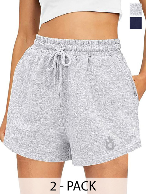 Hotfits Women Cotton Pack of 2 Training or Gym Shorts