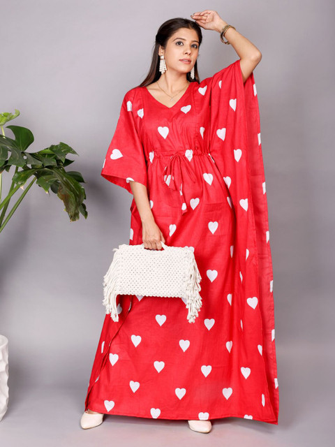 MOTHERHOOD BY SNEHAL Polka Dot Print Bell Sleeve Maternity Kaftan Maxi Cotton Dress