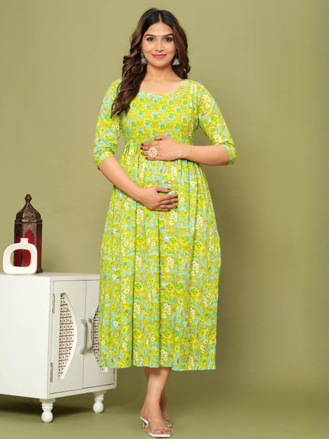 FASHION CLOUD Floral Printed Gotta Patti Pure Cotton Maternity Gotta Patti Angrakha Kurti