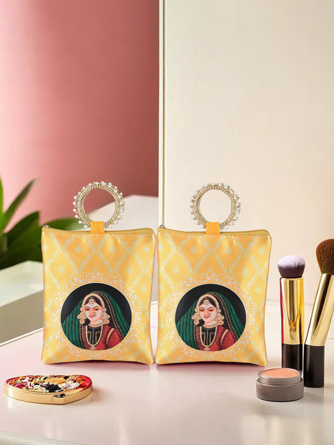 Kuber Industries Set Of 2 Maharani Printed Silk Clutches With Zip & Handle