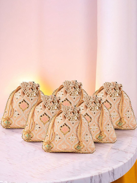 Kuber Industries Set Of 6 Floral Embroidered Potli Clutch