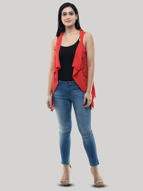 Brainbees Self Design Cut Out Sleeveless Open Front Shrug