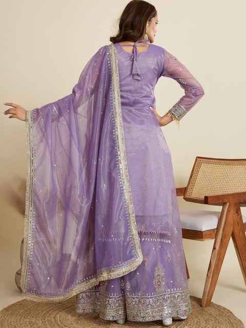 AKSHARAM Women Floral Embroidered Regular Sequinned Kurta with Sharara & With Dupatta - Image 2
