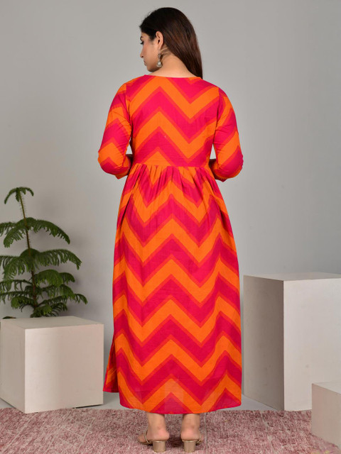 FASHION CLOUD Orange Printed Pure Cotton Maternity Angrakha Kurti