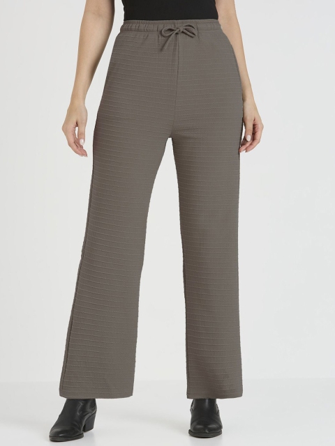 CEFALU Women Textured Relaxed High-Rise Easy Wash Trousers