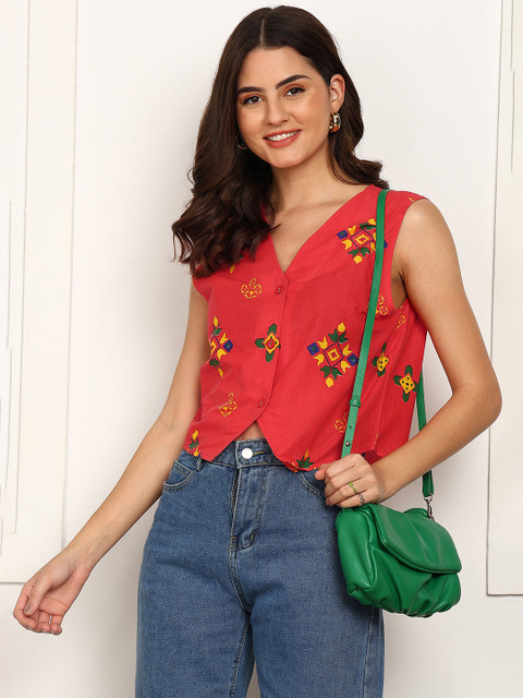 HERE&NOW Women Floral Printed Cotton Crop Top