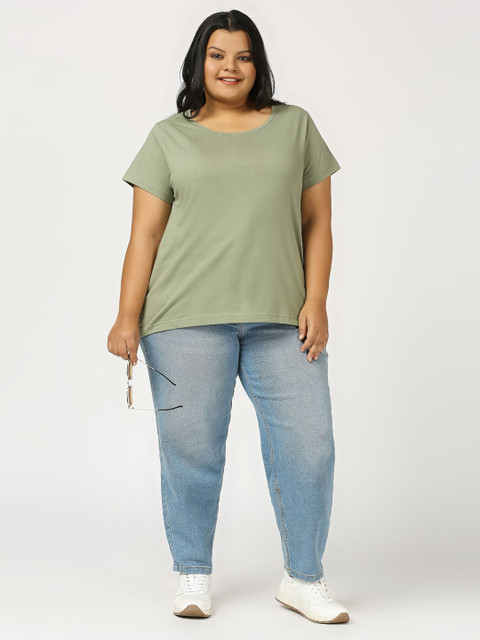 Vaishvik Women Plus Size Solid Round Neck Pure Cotton T-shirt - Image 6