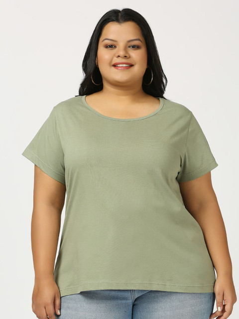 Vaishvik Women Plus Size Solid Round Neck Pure Cotton T-shirt