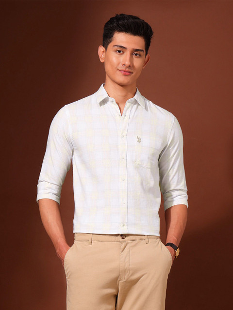 U.S. Polo Assn. Men Tailored Fit Tartan Checks Pure Cotton Casual Shirt