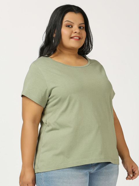 Vaishvik Women Plus Size Solid Round Neck Pure Cotton T-shirt - Image 4