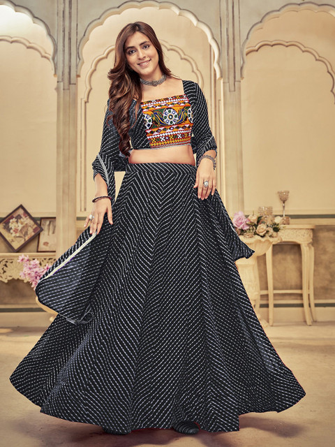 KALINI Embroidered Thread Work Georgette Semi-Stitched Lehenga & Choli With Dupatta