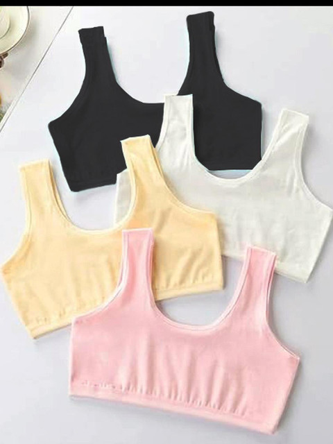 BRAAFEE Girls Pack of 4 Multicolour Solid Non Padded Full Coverage Bra