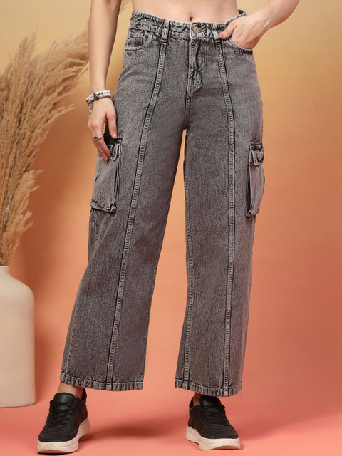 COSMIC Women Relaxed Fit Mid-Rise Cotton Denim Cargos Jeans