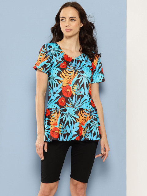 BAESD Printed Swim Dress With Attached Shorts With Cap