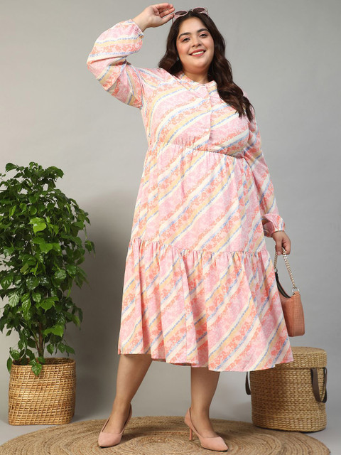 Oxolloxo Plus Size Striped Fit & Flare Midi Dress - Image 7