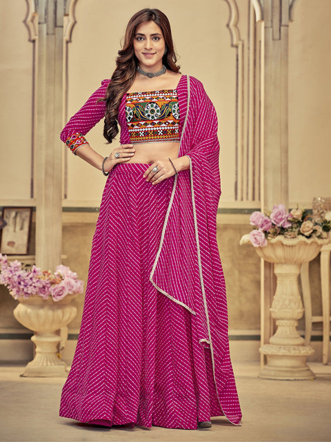 KALINI Embroidered Semi-Stitched Lehenga & Unstitched Blouse With Dupatta