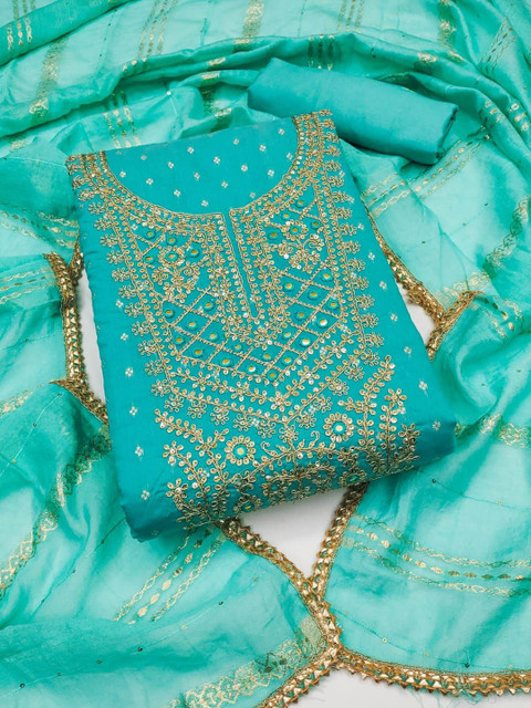 HE VAHLA Floral Embroidered Chanderi Silk Unstitched Dress Material