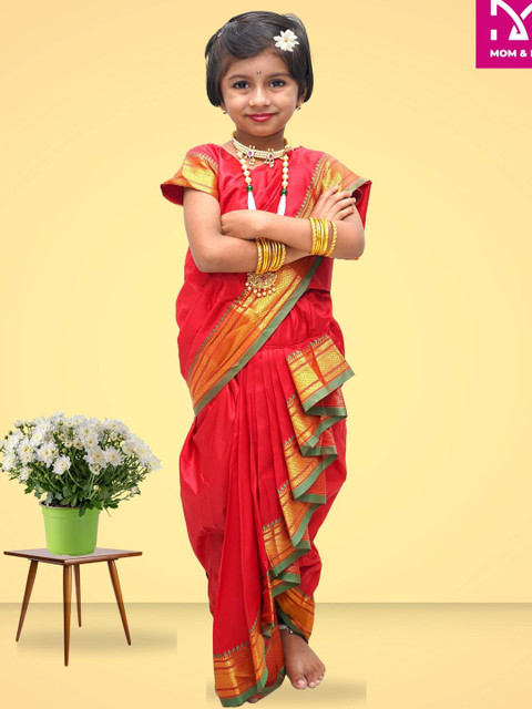 Mom and Me Red Pure Cotton Saree