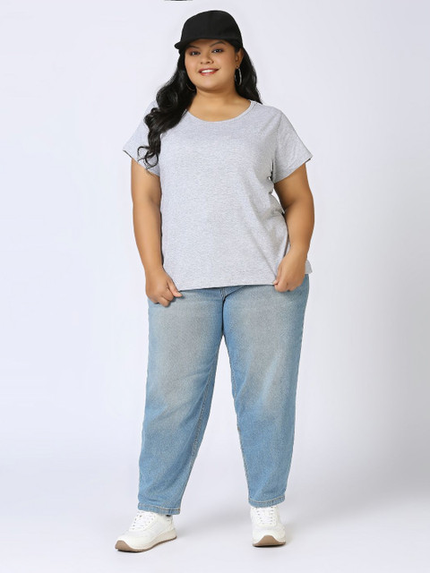 Vaishvik Women Plus Size Solid Round Neck Pure Cotton T-shirt - Image 6