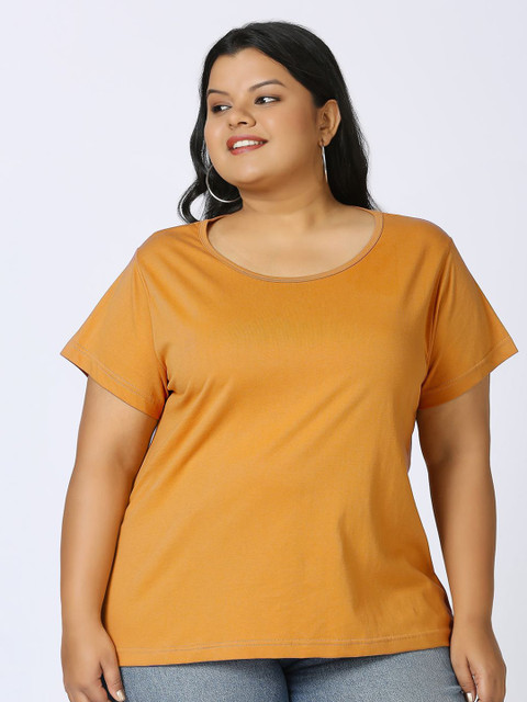 Vaishvik Women Plus Size Solid Round Neck Pure Cotton T-shirt