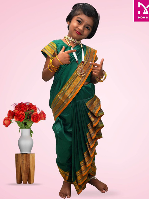 Mom and Me Kids-Girls Green Sarees