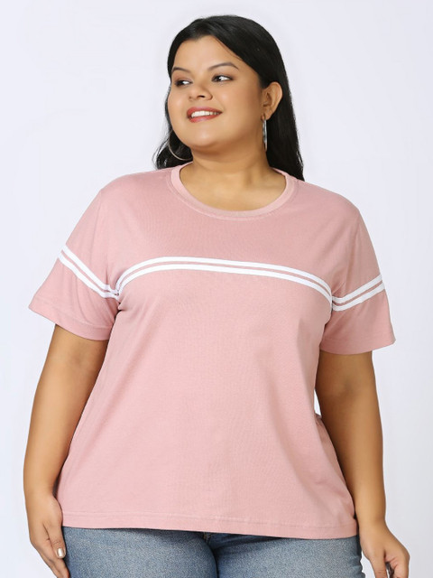 Vaishvik Plus Size Striped Round Neck Pure Cotton Regular Fit T-shirt